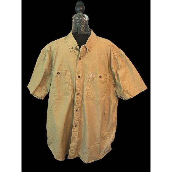 Carhartt Men's 2XL Rugged Relaxed Fit Work Shirt Short Sleeve Light Brown Khaki - Picture 1 of 8